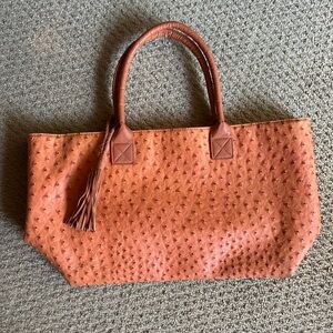 Orange Faux Ostrich Tote Bag